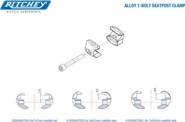 Actual product image Ritchey Single bolt adapter for seat post aluminium, for carbon rails 7x9,6mm, Selle Italia / fi'zi:k