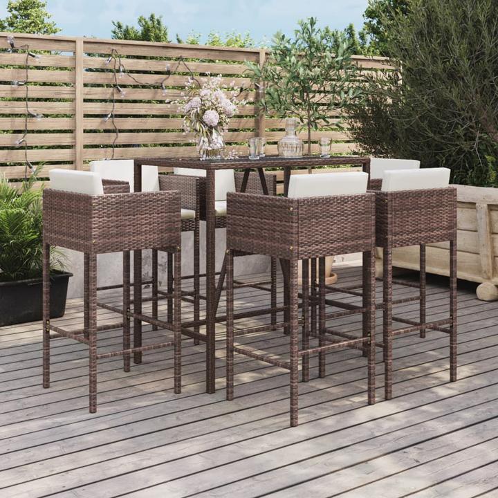 Produktbild VidaXL 7-tlg. Gartenbar-Set mit Kissen Braun Poly Rattan (48 cm)