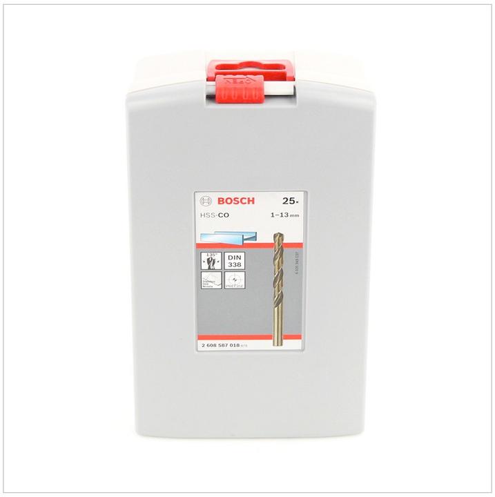 Immagine prodotto Bosch Professional Zubehör Set di punte elicoidali PRO in acciaio inox HSS-Co, 25 pezzi. (1 mm, 1,5 mm, 2 mm, 2,5 mm, 3 mm, 3,5 mm, 4 mm, 4,5 mm, 5 mm, 5,5 mm, 6 mm, 6,5 mm, 7 mm, 7,5 mm, 8 mm, 8,5 mm, 9 mm, 9,5 mm, 10 mm, 10,5 mm, 11 mm, 11,5 mm, 12 mm, 12,5 mm, 13 mm)