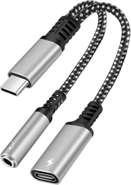 Apfelkiste USB C auf 3.5mm Kopfhöreranschluss und USB C Port Nylon Kabel mit Power Delivery (60W) (USB Type C, USB Type C, 3.5mm jack)