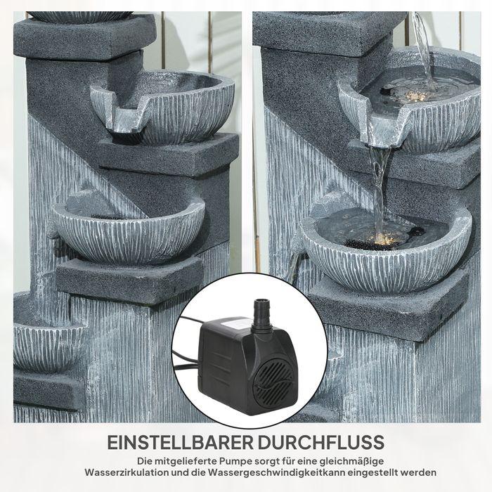 Actual product image Swisshandel24 Springbrunnen Kunstharz mit LED Beleuchtung Pumpe Steinoptik 38x36x85 cm Grau