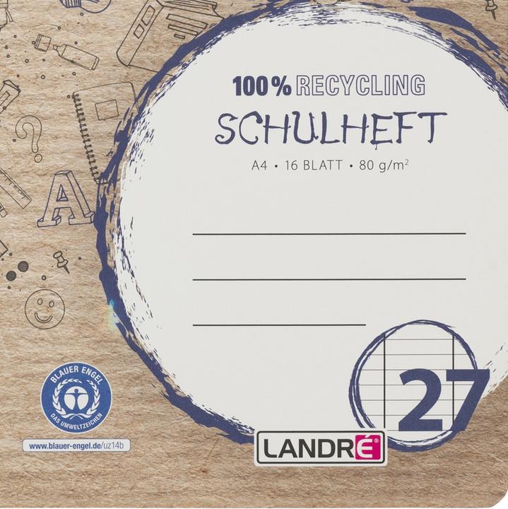 Image du produit Landré Recycling A4 cahier d'écolier cousu à cheval 2 fois (A4, À rayures)