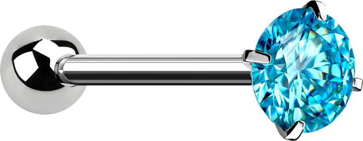 Produktbild Star Piercing Barbell silber mit Kugel und Kristall aqua gefasst (ohne Messing, Chirurgenstahl 316L)