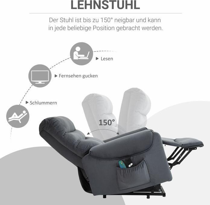 Produktbild Swisshandel24 Fernsehsessel mit Massage, Aufstehhilfe, Heizung, Liegefunktion 79x97x103 cm
