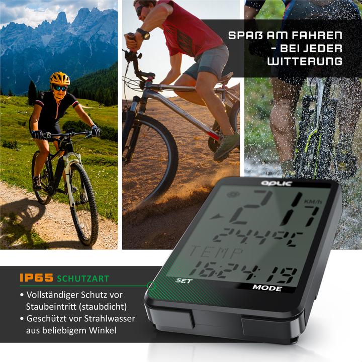 Produktbild Aplic Velocomputer, Fahrradcomputer, 17 Funktionen, kabellos, inkl. Geschwindigkeitssensor, Tachometer