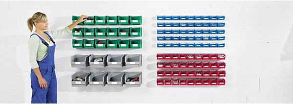 Actual product image kaiserkraft Hanging rail set with open fronted storage bins