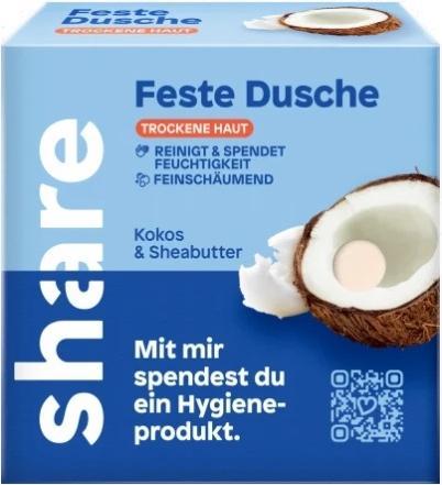 Share Teilen Sie Duschgel in Cube -Kokosnuss und Sheabutter, 60 g