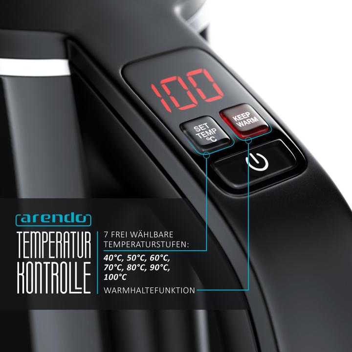 Actual product image Arendo Kettle 1.5 l, 2200 W, stainless steel & glass with tea strainer, tea maker, temperature selection (1.50 l)