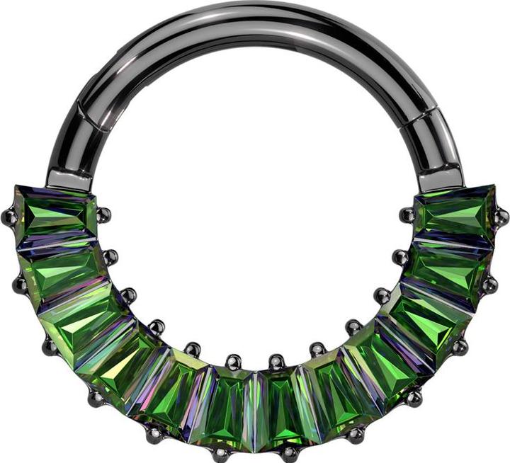 Produktbild Star Piercing Micro Segmentring klappbar schwarz Baquette Kristalle dunkel multicolor (ohne Messing, Titan G23)
