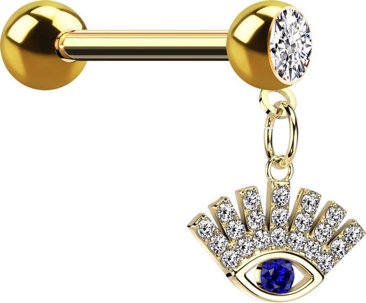 Immagine prodotto Star Piercing Micro Barbell vergoldet mit Kugel und Kugel Kristall silber Anhänger glückliches Auge (Acciaio chirurgico 316L, Ottone)