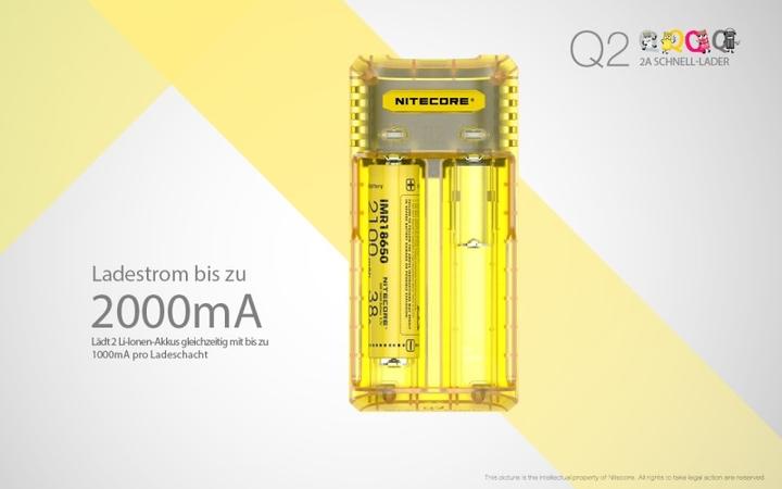 Actual product image Nitecore Q2 - Quick charger for Li-Ion batteries, 2 shaft chargers - 4 colours to choose from (Chargers without battery)