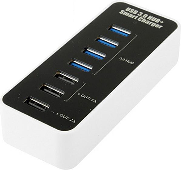 Immagine prodotto Techly Hub 4 Porte USB 3.0 Super Speed + Caricabatterie USB 1A/2A (IUSB3-TLYBV7) (USB-C, 7 Porti)