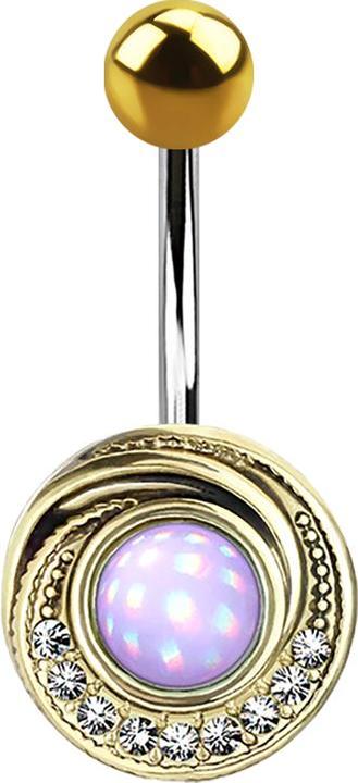 Actual product image Star Piercing Banana gold plated swirl with crystal and epoxy stone purple (Brass, Surgical steel 316L)