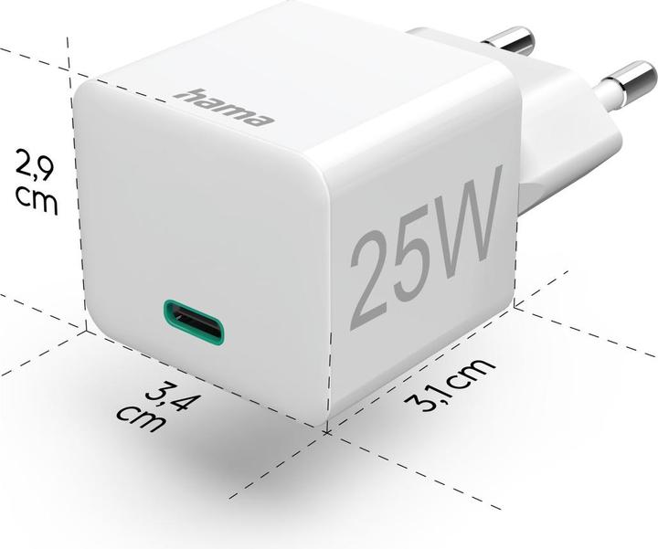 Actual product image Hama Mini Charger, Power Delivery (PD)/Qualcomm®, 25 Watt, White (25 W)