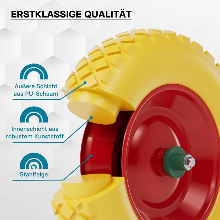 Image du produit Wiltec Roue – Pneu de brouette 4.8/ 4.00-8 avec Axe jaune Increvable Charge jusqu’à 160 kg