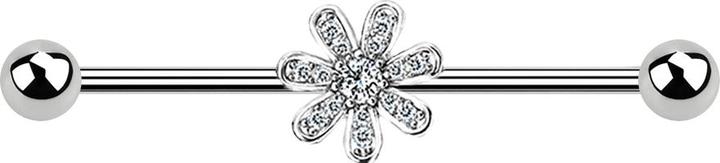 Produktbild Star Piercing Barbell silber mit Blume und Kristalle (Chirurgenstahl 316L, Messing)