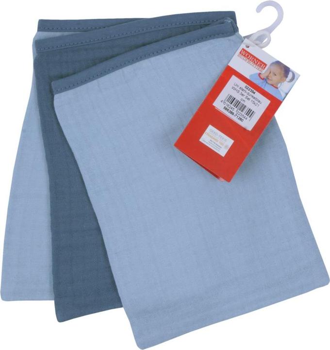 Baby-Waschlappen & Waschhandschuhe Mull-Waschhandschuh 3er Pack - Hellblau Dunkelblau