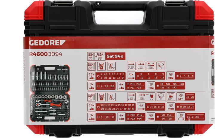 Actual product image Gedore Red red Socket spanner set, 94-piece, With reversible ratchets, ratchets, socket spanner and bit set