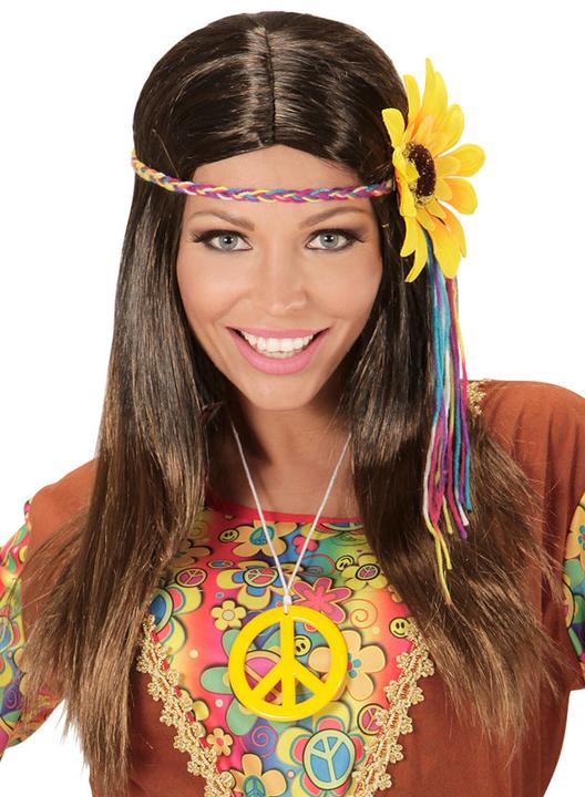 Produktbild Widmann Braune Hippie Perücke für Damen mit Blumenstirnband (One Size)