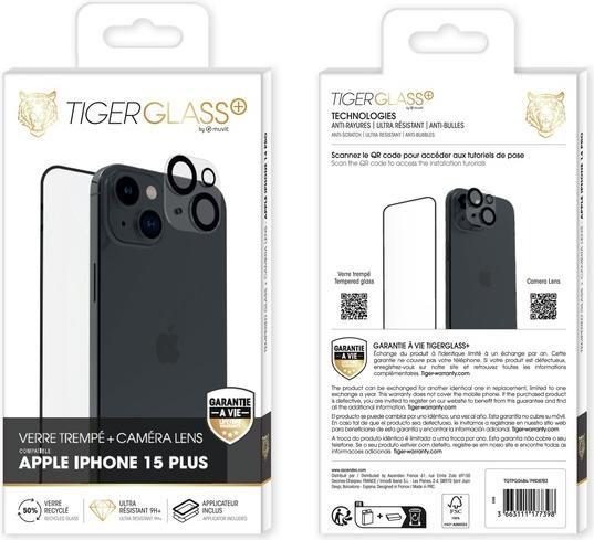Produktbild Tiger Glas-Folie Set mit Kamera-Schutz (1 Stück, Apple iPhone 15 Plus)