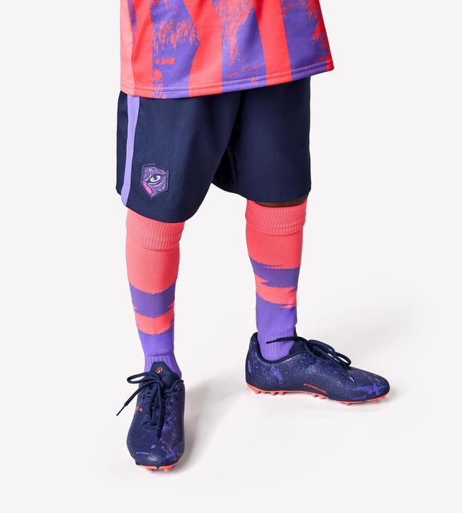 Actual product image Kipsta Kinder Fussball Shorts - Viralto Kids blau/lila Streifen (12, 13, 14)