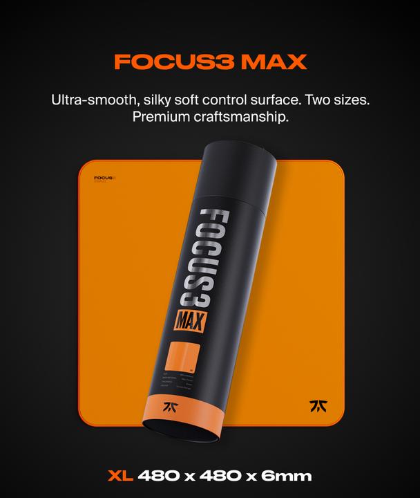Actual product image Fnatic Max Focus 3 XL Pro Gaming Mouse Mat, Sunrise Orange Smooth Cloth Control Surface, Water Resis (XL)