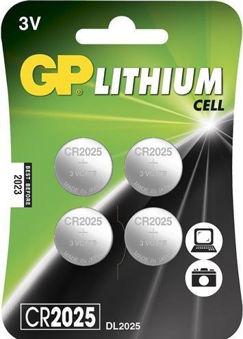Image du produit GP Batteries Lithium CR2025, Pile à usage unique, CR2025, dioxyde de manganèse au lithium (LiMnO2), 3 V, 4 (4 pcs, CR2025, 165 mAh)