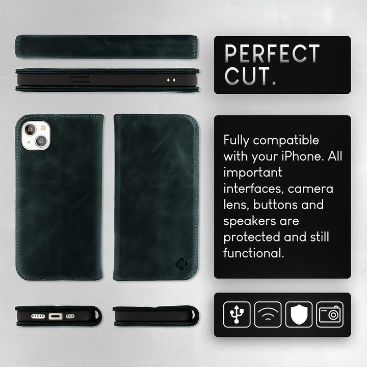 Produktbild Nalia Echt Leder Flip Case Hülle mit Magnetverschluss (Apple iPhone 15)