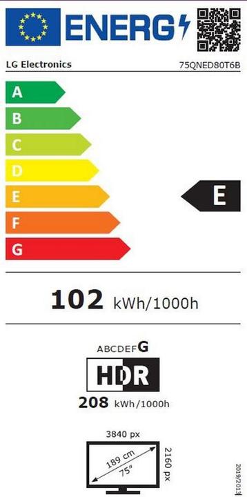Etichetta energetica LG 75QNED80T6A (75", QNED80, QNED, 4K, 2024)