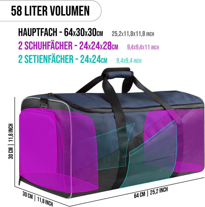 Produktbild Normani Sporttasche mit Rucksackfunktion 58 l mit Hüftgurt - 9277 (58 l)