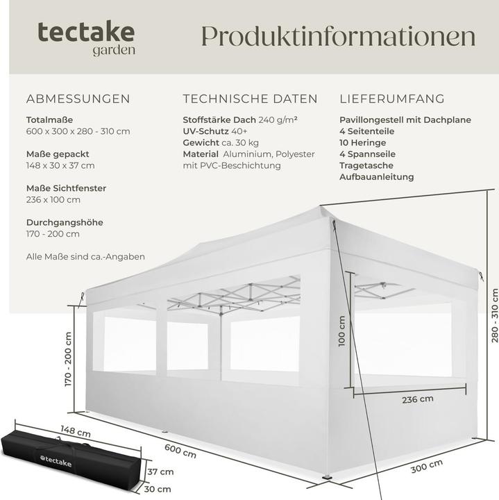 Image du produit tectake Tonnelle (600 cm, 300 cm)
