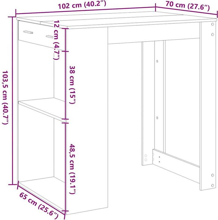 Produktbild VidaXL Bartisch Stehtisch Tresentisch Küchentisch Räuchereiche Holzwerkstoff