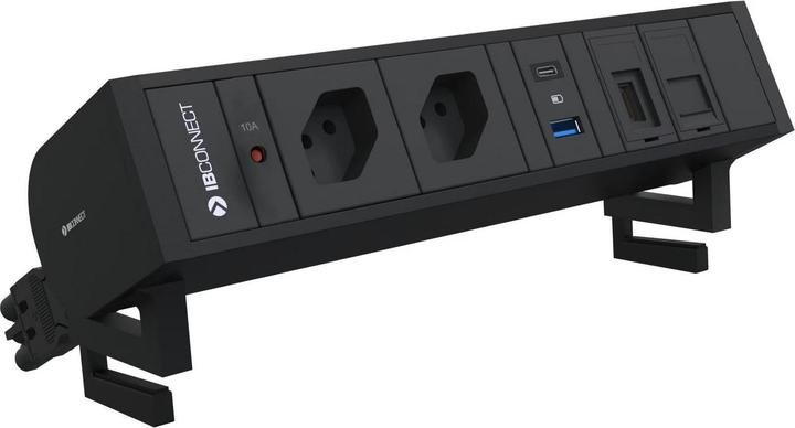 IB Connect SUPRA socket outlets black 2x type 13 1x USB-A/C 1x RJ45 1x HDMI +Halt. (2 x, RJ45, HDMI, Type 13, USB, 0.30 m)