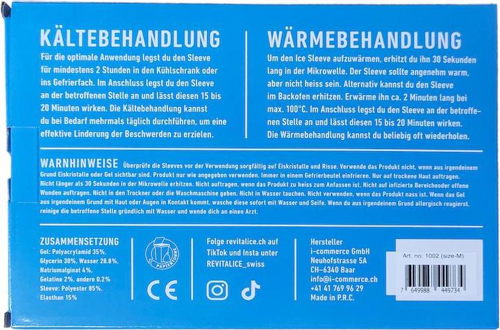 Valeurs nutritives et ingrédients Revitalice Ice Sleeve, Pacchetto di raffreddamento portatile per la caviglia, XL
