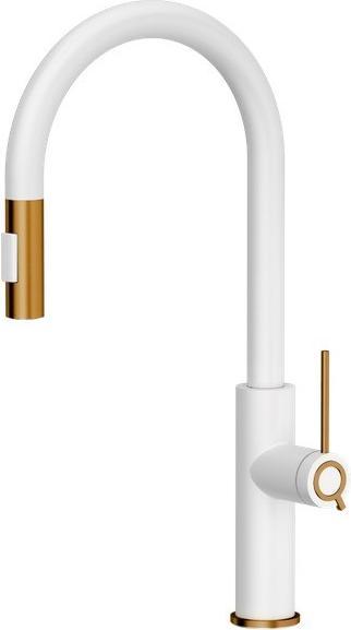 Immagine prodotto Q Company Miscelatore da cucina Jennifer Q Line Slim SteelQ in piedi bianco con elementi effetto rame
