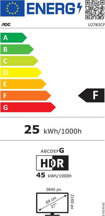 Etichetta energetica AOC U27B3CF - Monitor UHD da 27 pollici, forte (3840 x 2160 pixel, 27")