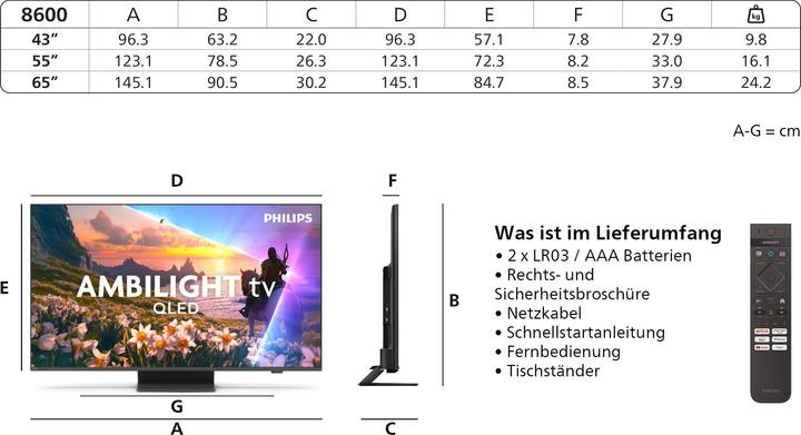 Immagine prodotto Philips 43PUS8600/12 (43", PUS8600, QLED, 4K, 2025)