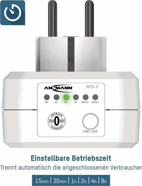 Produktbild Ansmann Steckdose Zero Watt AES1 wei zeitgesteuert, kein Strom im Standby