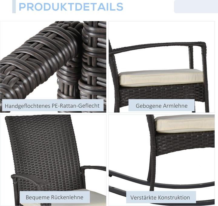Produktbild Outsunny Polyrattan Schaukelstuhl mit Kissen