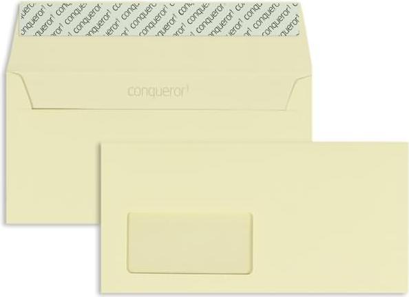 Blanke Envelopes Conqueror Texture DIN long 120g/sqm HK window PU=500 pieces cream (110 x 220 mm, 500 x)