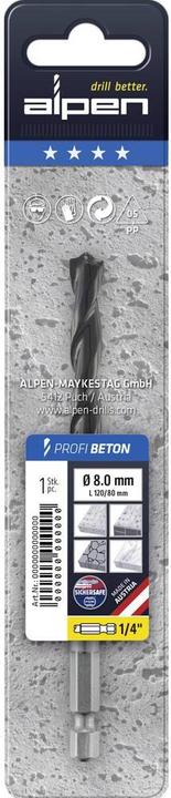 Image du produit Alpen Foret à béton en carbure /4 Tige hexagonale (8 mm)
