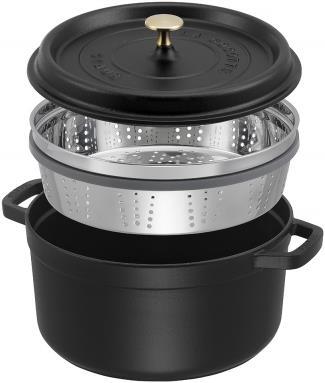 Produktbild Staub Cocotte mit Dämpfeinsatz (26 cm, Bräter + Schmortopf, Gusseisen, Emaille, Edelstahl)