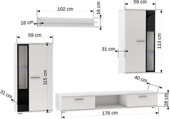 Immagine prodotto ADRK Furniture Pensile con illuminazione a LED LEON (40 x 40 x 120 cm)