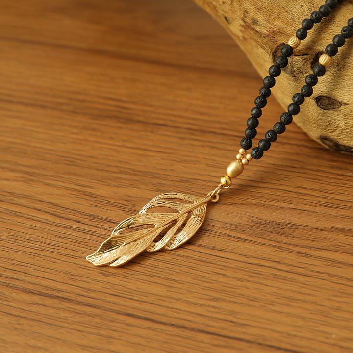 Immagine prodotto Andreani Collana con ciondolo a forma di piuma realizzato con vere pietre laviche (Pietre)