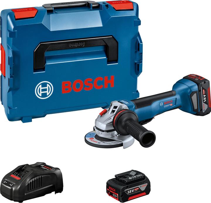 L-BOXX136N, Caricatore rapido GAL 1880 CV, Maniglia supplementare Controllo delle vibrazioni, Flangia di montaggio, Copertura di sicurezza, 2 batterie ricaricabili GBA 18V 5.0Ah, Dado a sgancio rapido