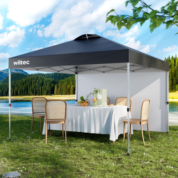 Produktbild Wiltec Pop up Pavillon 3x3m grau Seitenteil Räder Gartenpavillon Faltpavillon (300 cm, 300 cm)