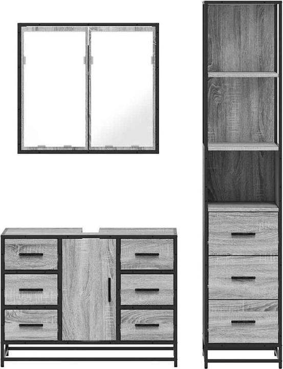 Image du produit VidaXL Ensemble de 3 meubles de salle de bains Gris Sonoma bois composite Ensemble de meubles de salle de