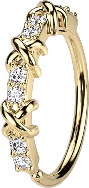 Star Piercing Micro Piercing Ring 14k vergoldet Kristalle und drei Kreuze (Messing)