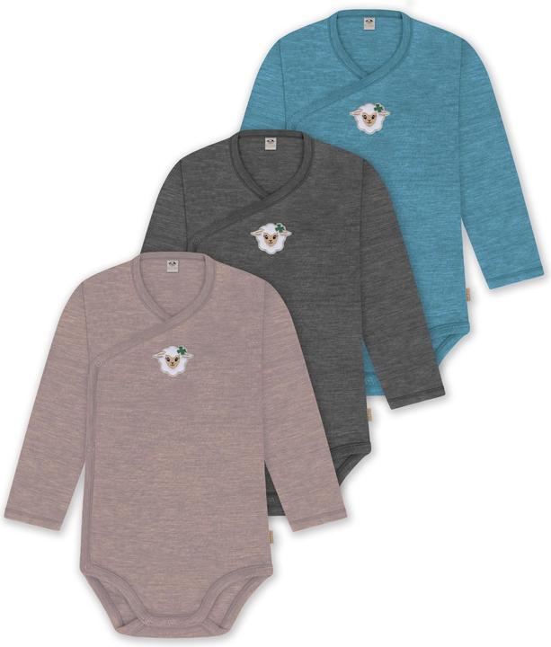 Produktbild Normani 3er Set Baby-Body Wickelbody Langarm Toddler-Bodysuit aus Merinowolle - 9357 (68)