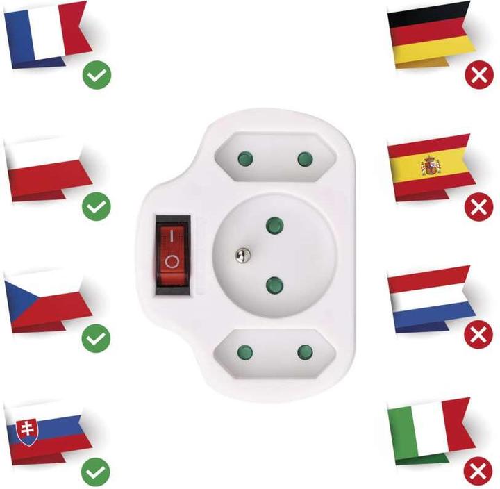 Image du produit Emos Distributeur de prises avec interrupteur 1 prise sans + 2x Euro blanc (P0029) (2 x)